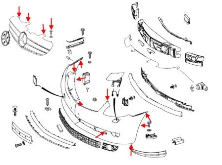 Schéma de montage du pare-chocs avant Mercedes Classe CL C216
