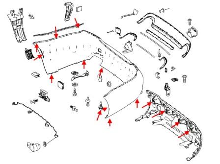 Schéma de montage du pare-chocs arrière Mercedes Classe CL C216