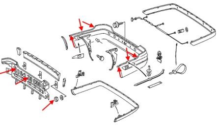Schéma de montage du pare-chocs arrière Mercedes Classe CLK C208