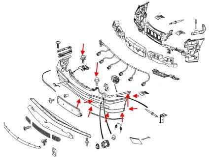 Schéma de fixation du pare-chocs avant Mercedes CLK-Class C209