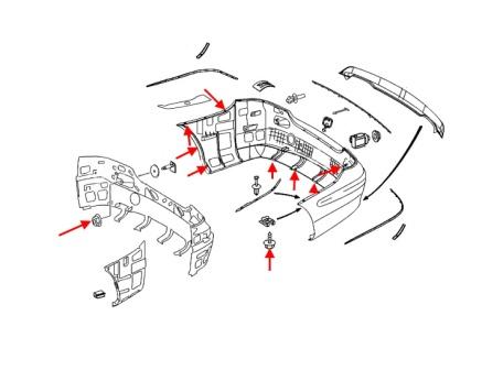 Schéma de montage du pare-chocs arrière Mercedes Classe CLK C209