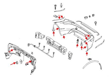 Diagram of rear bumper Mercedes SLK-Class R171