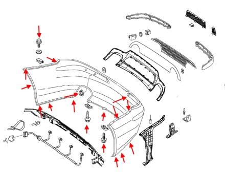 Schéma de montage du pare-chocs arrière Mercedes Classe SL R230