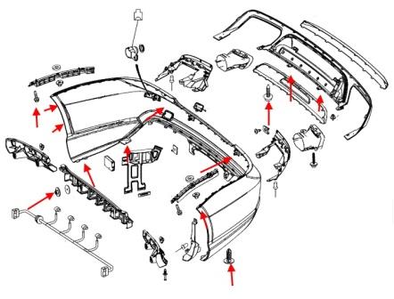 Schéma de montage du pare-chocs arrière Mercedes Classe SL R231