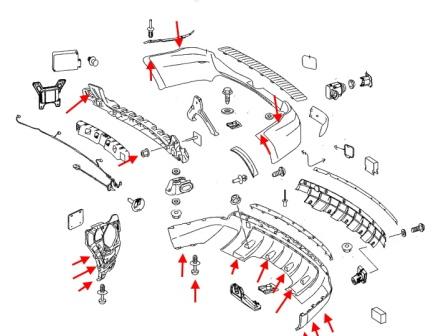 Schéma de montage du pare-chocs arrière Mercedes Classe M W164