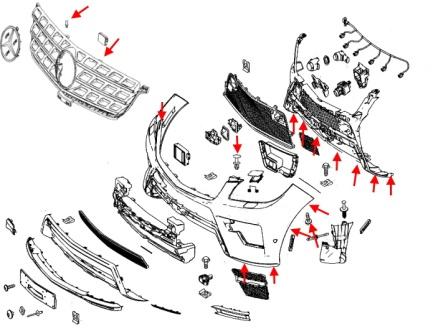 Schéma de montage du pare-chocs avant Mercedes Classe M W166