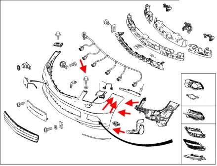 Schéma de montage du pare-chocs avant Mercedes W204