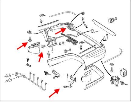 points de fixation pour le pare-chocs arrière Mercedes W211