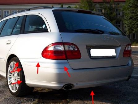 points de fixation pour le pare-chocs arrière Mercedes W211