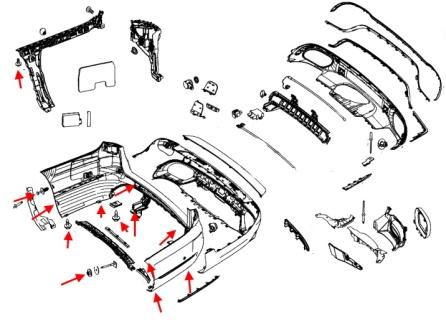 Schéma de montage du pare-chocs arrière Mercedes Classe E W213