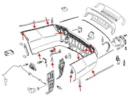 Schéma de montage du pare-chocs arrière Mercedes Classe S W221