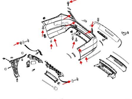 Schéma de montage du pare-chocs arrière Mercedes Classe S W222