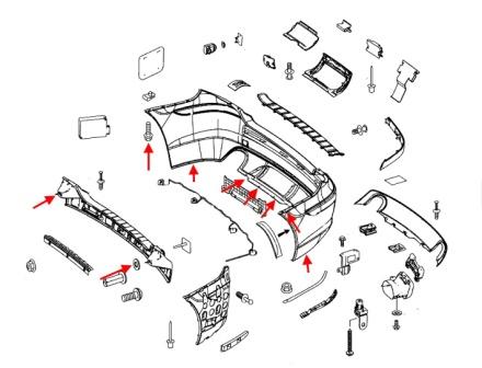 Schéma de montage du pare-chocs arrière Mercedes Classe R W251