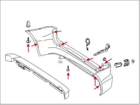 Schéma de fixation pare-chocs arrière Mercedes Vaneo W414 