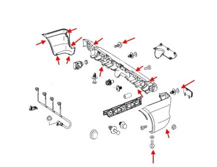 Schéma de montage du pare-chocs arrière Mercedes Classe V W639 Vito / Viano