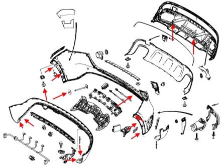Schéma de montage du pare-chocs arrière Mercedes GLA-Class X156