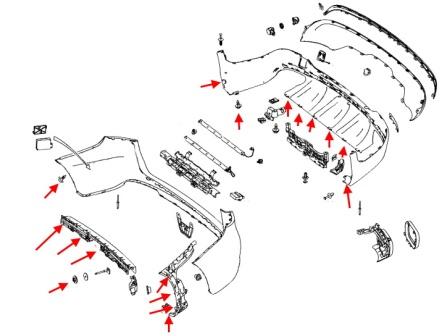 Схема крепления заднего бампера Mercedes GLC-Class X253
