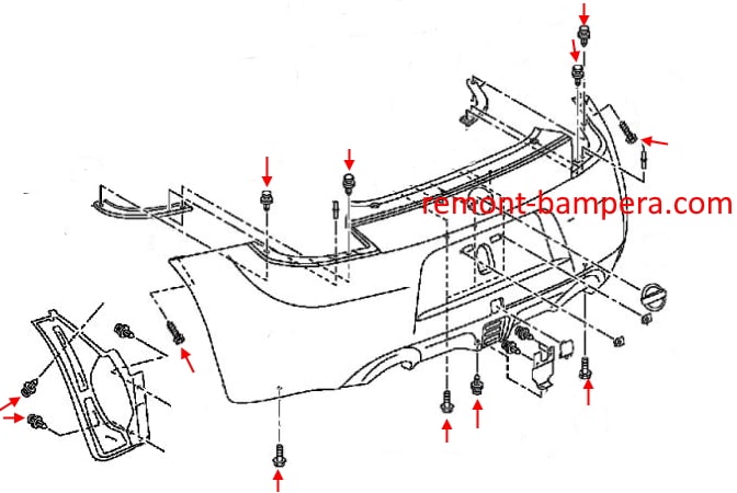 Схема крепления заднего бампера Nissan 370Z (2008-2020)
