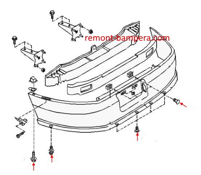 Схема крепления заднего бампера Nissan Altima II (L30) (1997-2001)