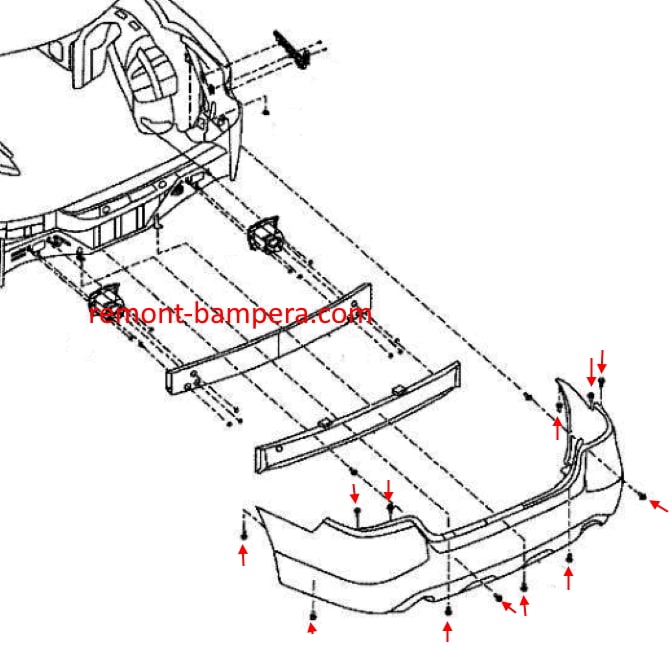 Esquema de montaje parachoques trasero Nissan Altima V (L33) (2012-2018)