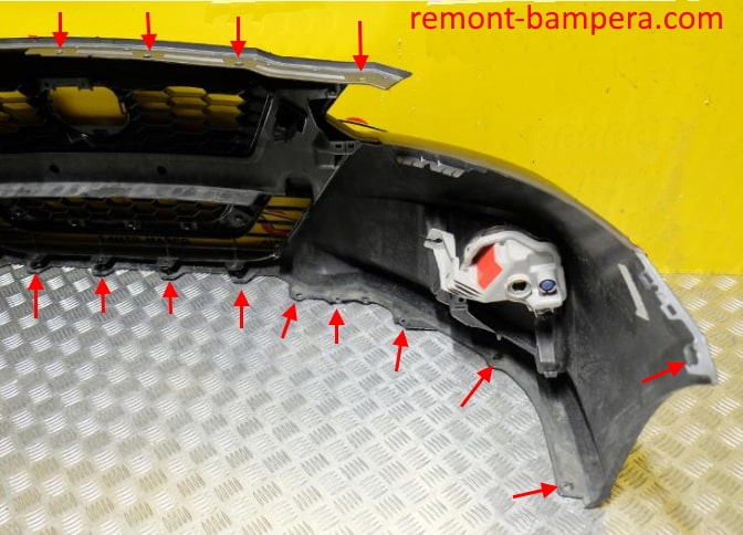 Puntos de anclaje del parachoques delantero Nissan Altima VI (L34) (2018-2023)