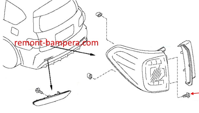 Схема крепления заднего фонаря Nissan Armada II (2016-2023)