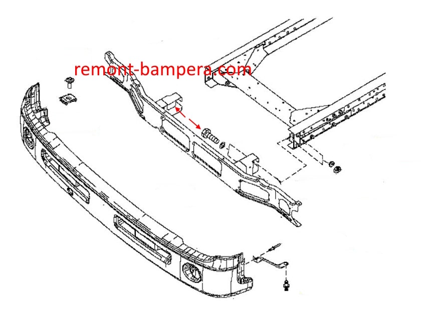 Esquema de montaje del parachoques delantero Nissan Cabstar, NT400, Atlas