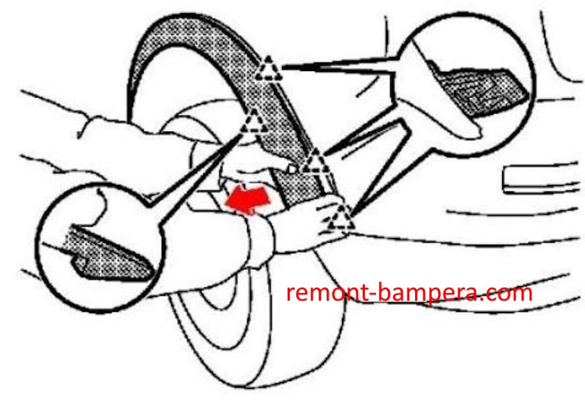 Montagediagramm für die hintere Stoßstange des Nissan Juke