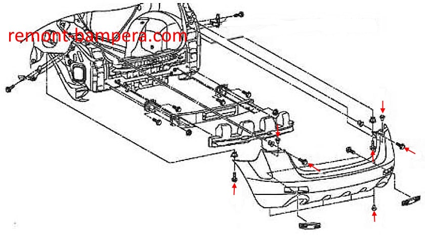 Схема крепления заднего бампера Nissan Murano II Z51 (2007-2014)