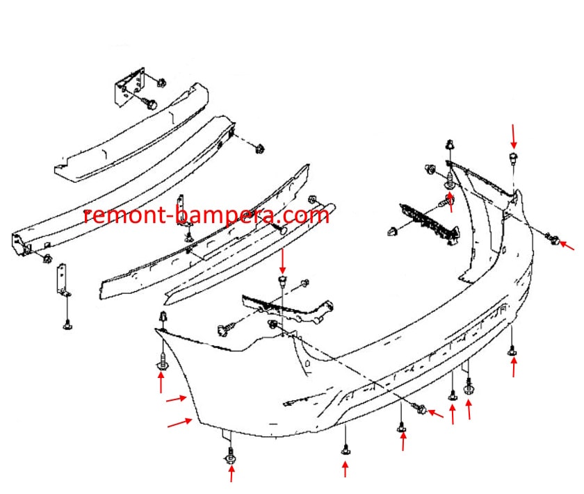 Montagediagramm der hinteren Stoßstange für Nissan Pathfinder IV R52 (2012-2020)