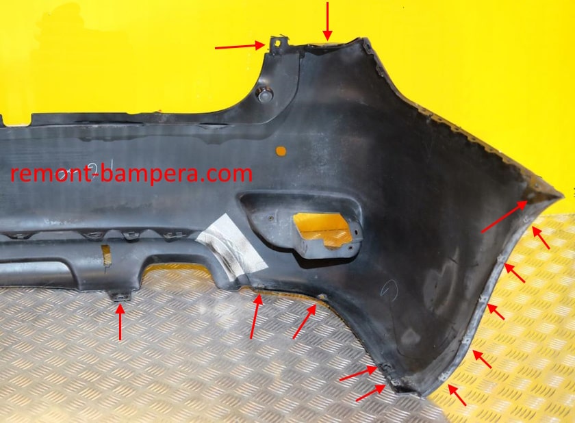 mounting locations for the rear bumper Nissan Patrol VI Y62 (2010-2023)