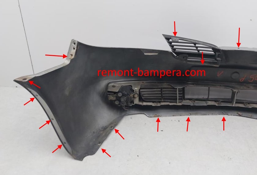 Emplacements de montage du pare-chocs avant pour Nissan Primera P12 (2001-2008)