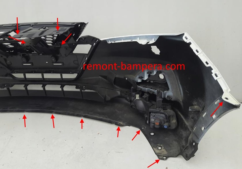 места крепления переднего бампера Nissan Qashqai II J11 (2013-2022) 