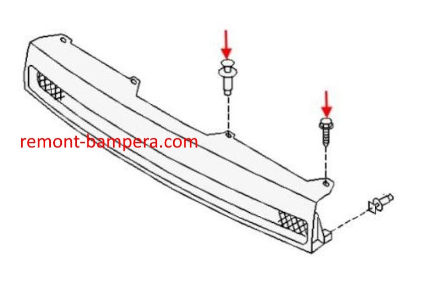Схема крепления решетки радиатора Nissan Quest I V40 (1992-1998) 