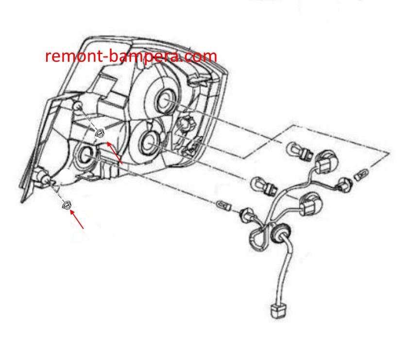 Schéma de montage des feux arrière pour Nissan Sentra B16 (2006-2012)