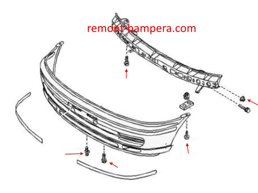 Схема крепления переднего бампера Nissan Serena I (C23) (1992-2001) 