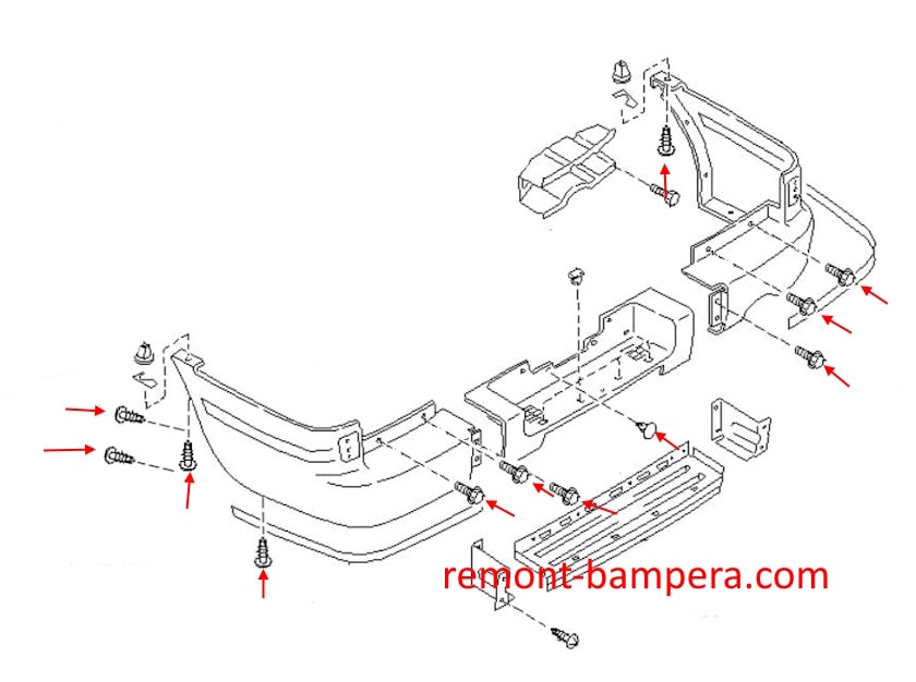 Schéma de montage du pare-chocs arrière pour Nissan Sunny Y10 Wagon (1990-2000)