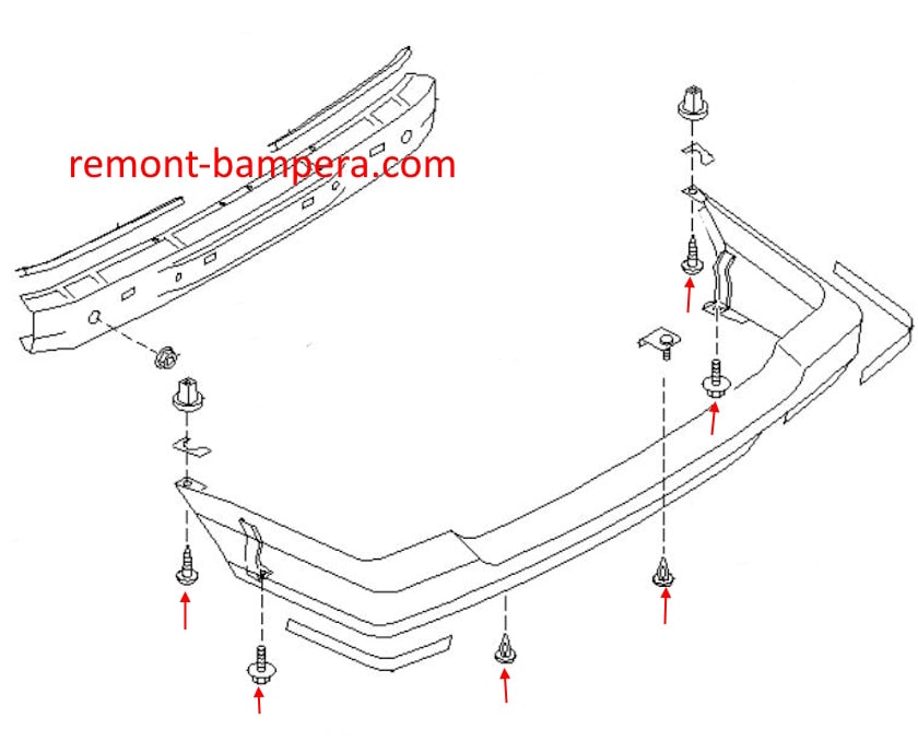 Schéma de montage du pare-chocs arrière pour Nissan Sunny Y10 Wagon (1990-2000)