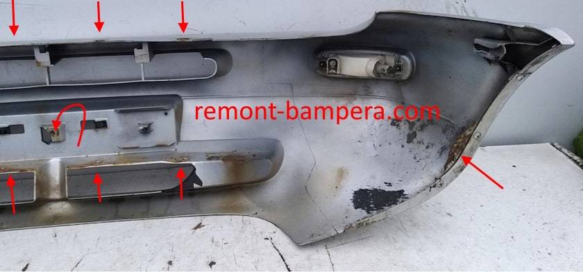 Emplacements de montage du pare-chocs avant pour Nissan Terrano 2 R20 (1993-2006)