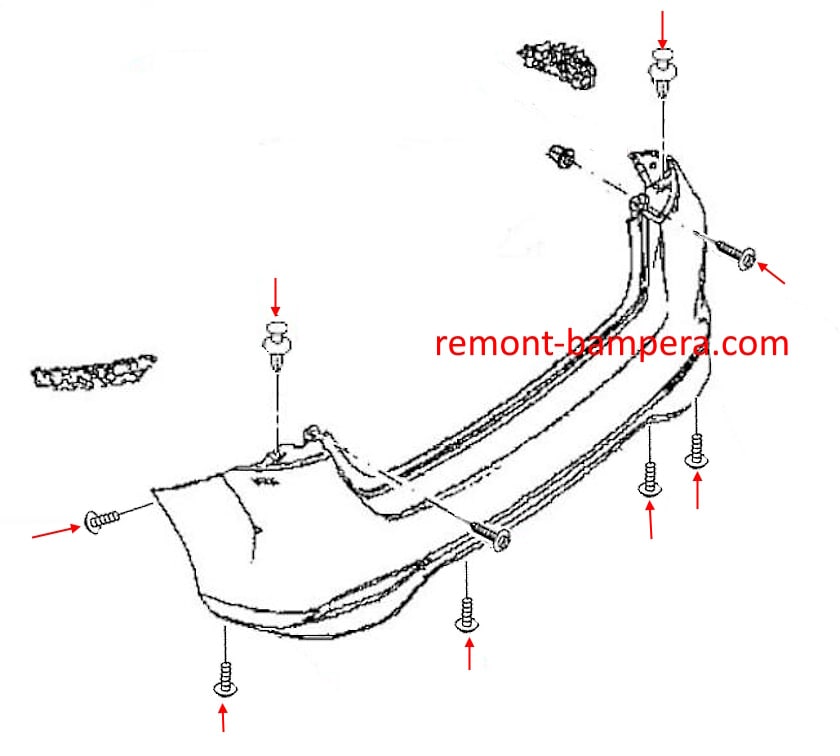 Схема крепления заднего бампера Nissan Tiida C13 (2015-2018)