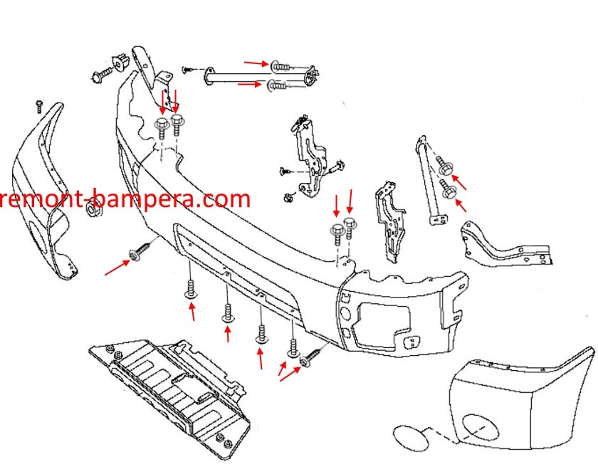 Схема крепления переднего бампера Nissan Titan I (2003-2015) 