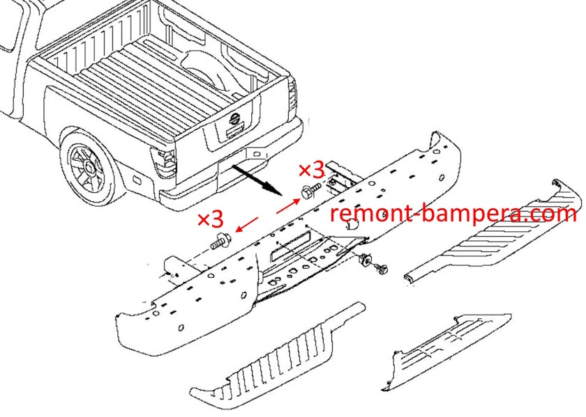 Схема крепления заднего бампера Nissan Titan I (2003-2015) 