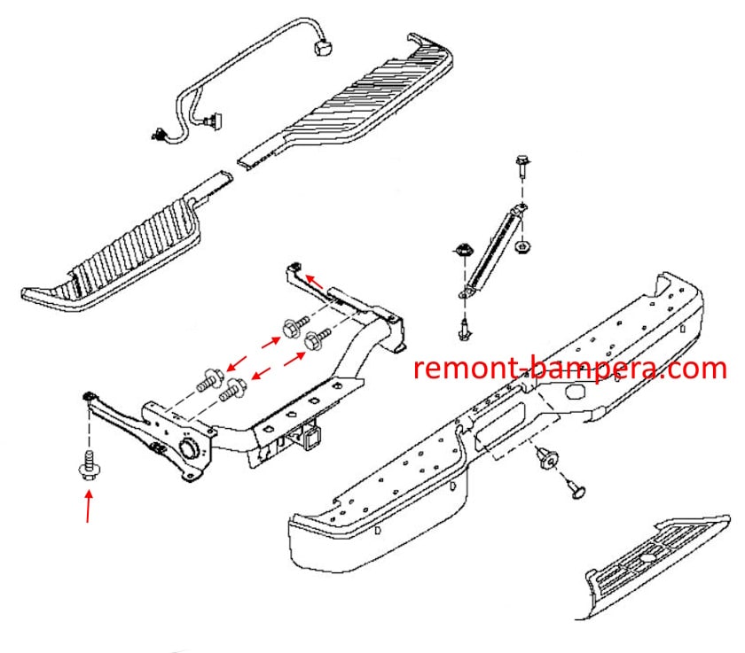 Схема крепления заднего бампера Nissan Titan I (2003-2015) 