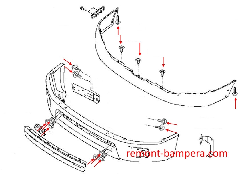 Schéma de montage du pare-chocs avant Nissan Titan II (2015-2024)