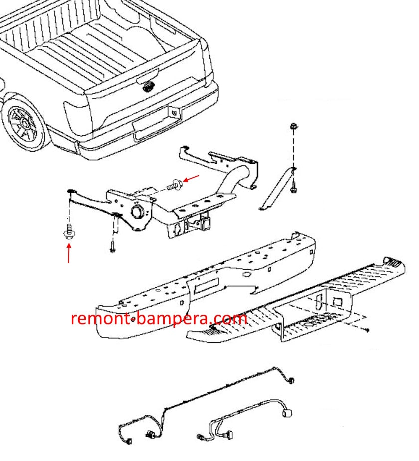 Schéma de montage du pare-chocs arrière Nissan Titan II (2015-2024)