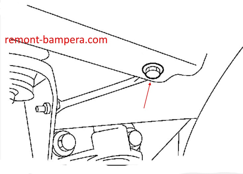 Схема крепления переднего бампера Nissan Xterra I (1999-2004)