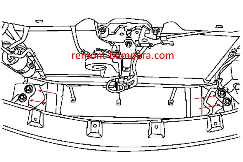Схема крепления переднего бампера Nissan Xterra I (1999-2004)