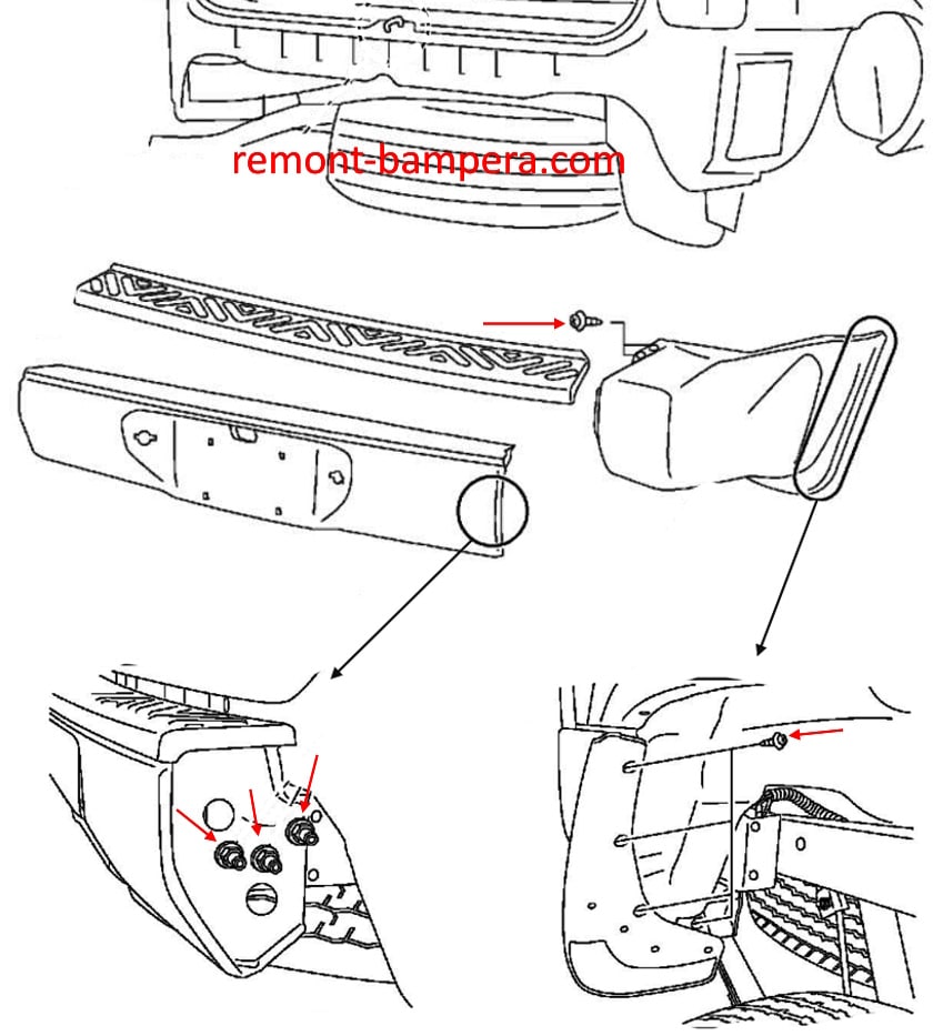 Схема крепления заднего бампера Nissan Xterra I (1999-2004)