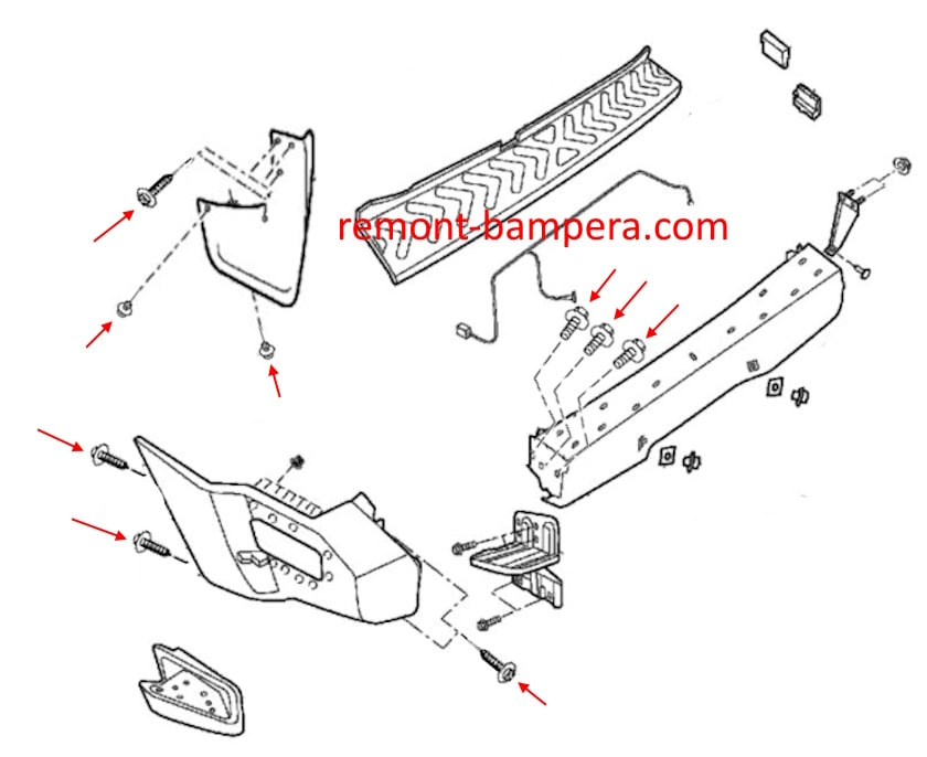 Схема крепления заднего бампера Nissan Xterra II (2005-2015) 