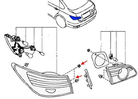 Montageschema für Rücklichter Nissan Almera G15